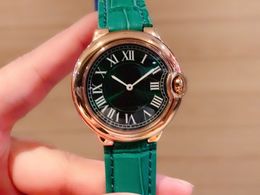 Women Green Leather Strap Quartz Wristwatch Ladies Casual Roman Digital Watches Stainless Steel Rhinestone bracelet 36mm Clock