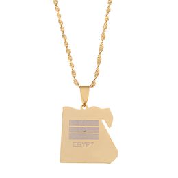 Stainless Steel Gold Plated Egypt Country Map Flag Pendant Necklace Egyptians Charm Jewellery