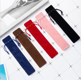 Drawstring Pen Bags Double-sided Thicken Plush Velvet Pen Pouch Solid Color Single Pen Bag Storage Bag Office School Writing Supplies XTL446