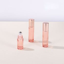 Newest Wholesale Pink 5ml 10ml Glass Roll-on Bottles with Stainless Steel Roller And Metal Pink Cap For Essential Oils