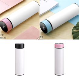 304 Stainless Steel Lovers Cups Sublimation Blank Flat Mouth Fashion Water Bottles Intelligence Show Temperature Vacuum Flask 19 8xm M2