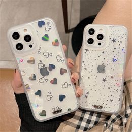 Clear Glitter Love Heart Star Sequins Phone Cases For iPhone 13 11 12 Pro Max X XR XS Max 8 Plus Soft TPU Cover
