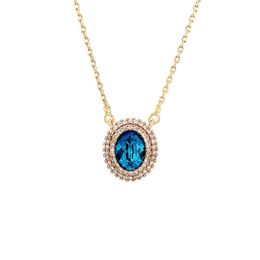 -(341n) Collares colgantes de cristal óvalo azul del lago para las mujeres Joyas de uso diario de joyas Chapado en oro 18K Buena calidad
