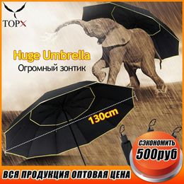 Quality 130cm Double Strong Wind Resistant Umbrella Rain Women Large 3Fold Big Umbrellas Men Family Travel Business 201112