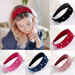 ins hot sale flannel flat beaded sponge headband multicolor solid Colour wide brim ladies Jewellery solid Colour head buckle