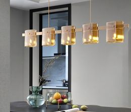 Dining Room LED Chandelier Lighting Amber/Smoky Glass Modern Creative Hanging Lamp Simple Restaurant Coffee Shop Long Fixtures