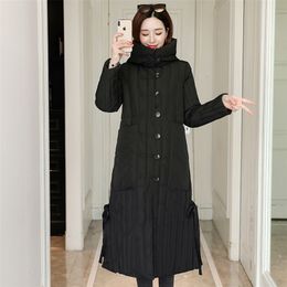 women's X-long jacket winter hooded parkas oversize office ladies outwear with buttons solid thick coat femme abrigo mujer 201027
