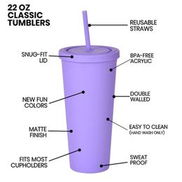 16oz Colored Acrylic Cups Drinkware Plastic Matte Tumbler With Lids 6 Colors Tumbler Double Wall Vacuum Reusable Cup