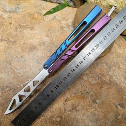 New Theone Balisong AB Butterfly Trainer Training Knife Colour Mixing Fixed Titanium Handle D2 Blade Bushing system Jilt Swing Knives Chimaera Triton Squid EX10 Hom