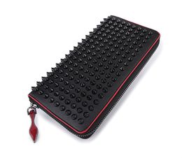 Style Red Bottom Panelled Spiked Clutch Women Patent Real Leather Mixed Color Rivets bag Clutches Lady Long Purses with Spikes Men Wallets