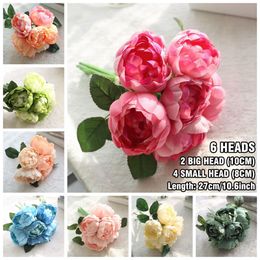 6 Heads Artificial Rose Peony Silk Flower Bouquet Festival Valentines Day Anniversary Gift Wedding Home Table Arrangements Decor CFYL0234
