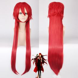 Black Butler Grell Sutcliff Cosplay Wigs Red Long Straight Heat Resistant Synthetic Wig + Hair Cap