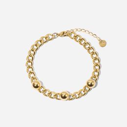 New Arrival 14k Gold Plated Stainls Steel Tarnish Free Jewellery Three-dimensional Round Nail Cuban Bracelet for Women