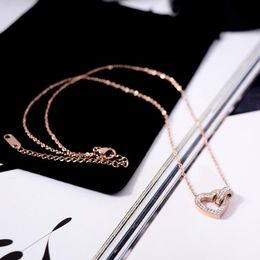 YUN RUO Rose Gold Colour Pave Crystal Heart Pendant Necklace Fashion Titanium Steel Jewellery Woman Gift Never Fade Drop 324o