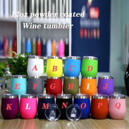 12oz Wine tumbler Stainless Steel Wine Glasses powder coated Egg Cups Colourful Stemless Wine Glasses with sealing lid