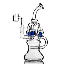 blue 10inch High quality Glass Water pipe hookahs double recycler smoking bongs hand made dab rig with 14 mm glass banger joint
