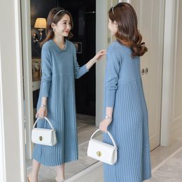 2059# Autumn Winter Thick Warm Knitted Maternity Long Dress Sweet Clothes for Pregnant Women Winter Pleated Pregnancy Sweaters LJ201119