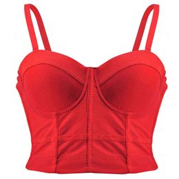 Red Bralette Women's Bustiers with Bones Summer Cropped Tops Push up Camisoles Corset Bra Party Night Club Plus Size Mesh Vest Y220308