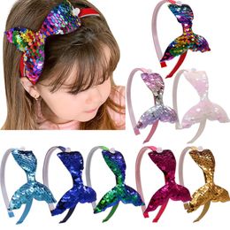 Handmade Rainbow Sequin Mermaid Headband Baby Girls Hair Accessories Kids Hairbands Little Mermaid Party Headdress Supplies 8 Colours