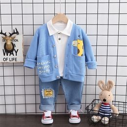 Toddler Infant Baby Boy Clothes Set Long Sleeve Cardigan +T-shirt + Pants Cotton 3pcs Outfits Set Cartoon Toddler Boys