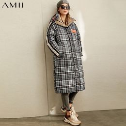 Amii minimalist Korean version of European 80 white duck down down jacket winter new loose hooded plaid bread suit 11970417 201029