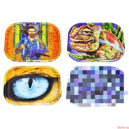 4 Styles Rolling Tray Metal Tobacco 18x14CM Hand Roller Roll Tin Case Spice Cigarette Smoking Herb Tobacco Plate Eyes Lizard Man Cartoon DHL