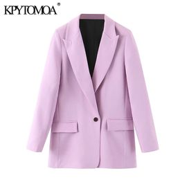 KPYTOMOA Women Fashion Office Wear Pockets Blazers Coat Vintage Notched Collar Long Sleeve Female Outerwear Chic Tops 201114