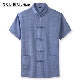 Plus Size 7XL 8XL 9XL 10XL Men's Short Sleeve Shirt Chinese Style Tang Suit Loose Casual Traditional Kung Fu Uniform Male C1210