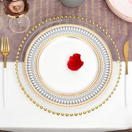 Nordic Gold Bead Glass Charger Dinner Plated Dish Decorative Salad Fruit Wedding Plate Dinner 201217