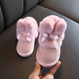 Rabbits Ears Boots Girls Suede Toddler Winter Boots Warm Fur Winter Shoes for Girl Bow Band Baby Snow Boots Kids Footwear C11181 LJ200911