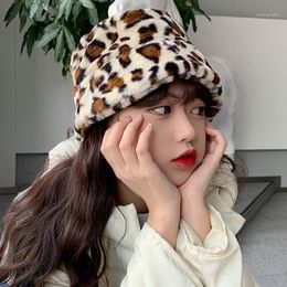 Wide Brim Hats Women Winter Fuzzy Plush Hat Female Warm Dome Bucket Leopard Animal Printed Casual Bell-Shaped Travel Packable Fisherman Cap1