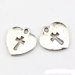 Cross Cut Heart Charm Pendants Jewellery Making DIY Handmade Craft 17x16mm Antique Silver 150Pcs