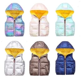 Children's Hooded Vest down cotton padded jacket for boys and girls with thickened silver bright surface in autumn and winter LJ201017