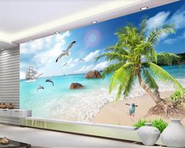 3d Mural Wallpaper Home Decor 3d Wallpaper HD Sea View Coconut Beach TV 3d Wall Paper for Bedroom Romantic