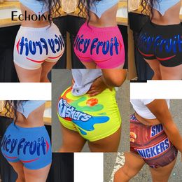 Echoine Women Sexy Letter Printed Tight Shorts Casual Shorts High Waist Short Pants Skinny Slim Sports Bottoms plus size 4XL LJ200820