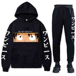 Anime one piece Tracksuit Anime Hoodie and Sweatpants Autumn And Winter Men's Long Sleeve Loose Pullover Sweatshirt H1227