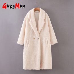 Women Solid Oversized Teddy Coat Wool Cashmere Lapel Long Thick Autumn Winter Warm Woollen Fluffy Fake Fur Jacket Female Overcoat 201215