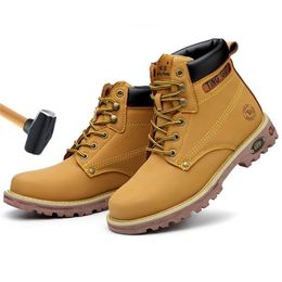 Winter Work Boot Anti-puncture Steel Toe Men Safety Shoes Yellow Classic Combat Ankle Boots Male Y200915