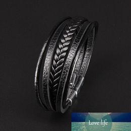 Hot Sell Men Classice Multilayer Leather Bracelet Magnetic-clasp Cowhide Braided Multi Layer Wrap Bangles Pulsera Hombre