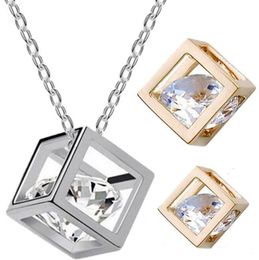 Exquisite 18K Gold Silver Plated Cubic Zirconial Crystal Cube Necklace for Women Girlfriend Ladies Bridal Wedding Jewellery Valentine's Day Gift Wholesale Price