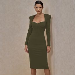 Ocstrade Runway New Fashion Crepe Sweetheart Long Sleeve Bodycon Dress Autumn Winter Green Midi Bodycon Dress Club Party 201028