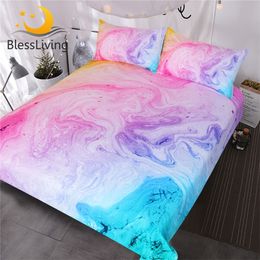 BlessLiving Colorful Marble Bedding Set Pastel Pink Blue Purple Quicksand Duvet Cover Abstract Art Bed Set Bright Girl Bedspread 201113