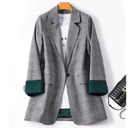 Spring And Autumn Women Blazers Plaid Coat New Loose Fashion Temperament Casual Suit Jacket Lady 201114