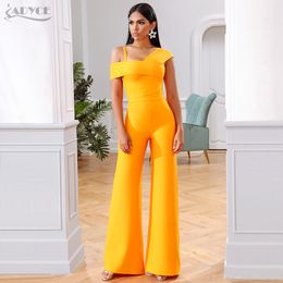 Adyce 2020 New Summer Orange Two Pieces Sets Sexy Spaghetti Strap Short Sleeve Top& Long Pants Women Fashion Club Party Sets LJ201117