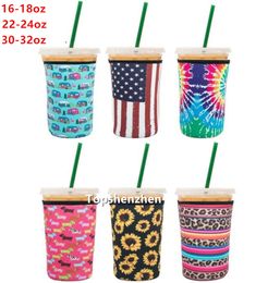12 Print Reusable Iced Coffee Sleeve Insulator Cup Sleeve 30oz 20oz 16oz For Cold Drinks Beverages Neoprene Cup Holder For Dunkin Donuts