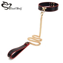 Sexy Genuine Leather Chain Collar with Leash BDSM Bondage Fetishs Collar Adult Lingerie Sex Accessories for Woman Jeux Sexuel Y201118