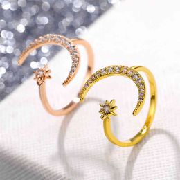 -IPARAM nuovo design CZ Zircon Star Moon Ring Fashion Dichiarazione Geometrica Gold Gold Argento Colore Charm Lady Girl Jewelry