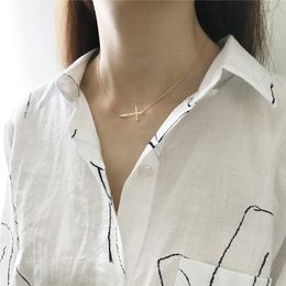 Silver Necklaces Cross Charm Pendant Pure Jewelry For Women Simple Gold Dainty Bar Necklace wholesale