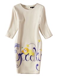 Lovely Baby And Words Embroidery Women Sheath Dress O-Neck Party Dresses