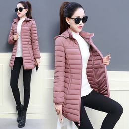 Women Winter Hooded Warm Coat Slim Plus Size 5XL Candy Color Cotton Padded Basic Jacket Female Medium-long jaqueta feminina 201027